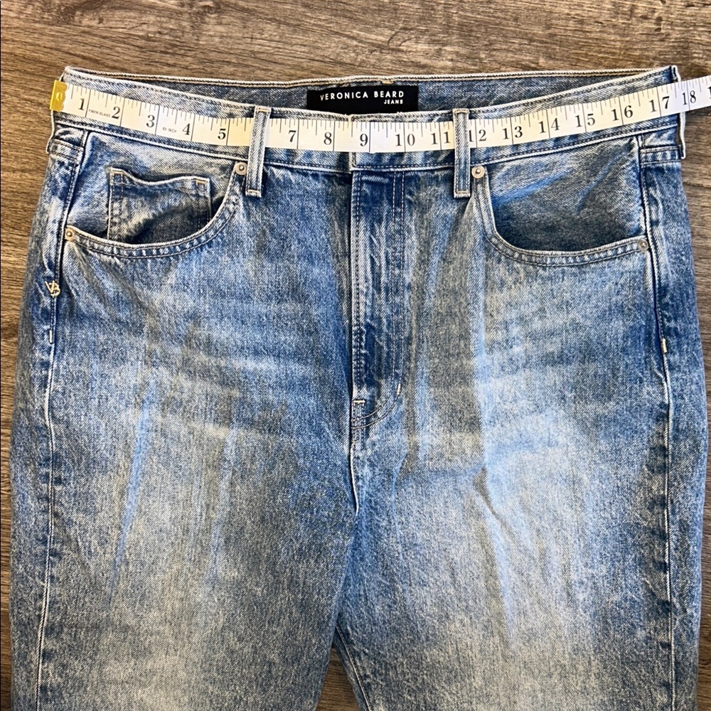 Veronica Beard Carly Kick Flare Jeans High Rise Raw Hem Crop Size 32 Made in USA - Picture 9 of 12